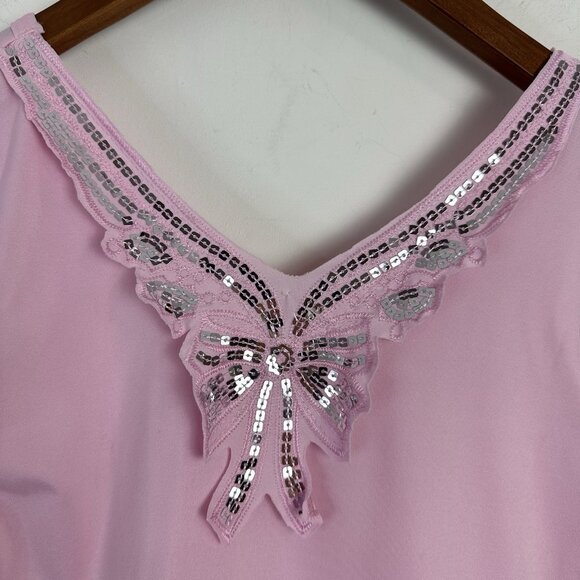 Y2k Sequin Tank Top Womens S Crop Bow Pink Babydoll Fairy Boho Coquette Indie - Picture 2 of 5